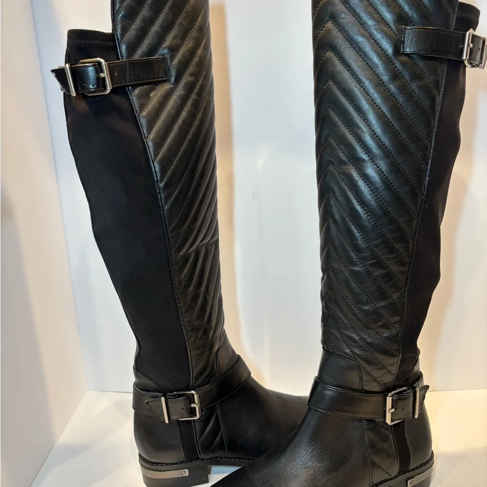 Vince Camuto Black Over the Knee Boots Quilted Design